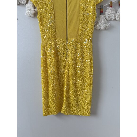Alice & Olivia Sequin Yellow Aline Mini Dress Party Elegant Glam Wedding 4 - Picture 9 of 9